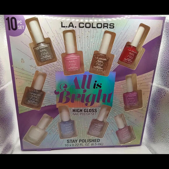 L.A. COLORS All is Bright High Gloss Stay Polished Nail Polish 10 Piece Box Set - Picture 1 of 2
